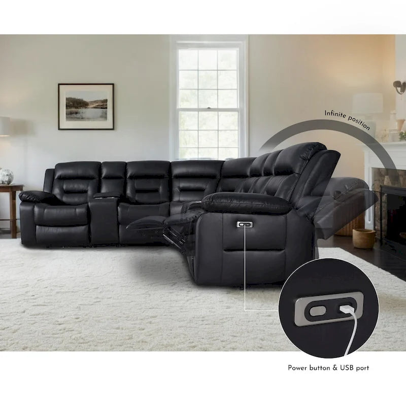 109 motorisiertes Ecksofa mit Relaxfunktion, modulares Wohnzimmer-Liegesofa mit 2 Ablagekonsolen und 4 Getränkehaltern
