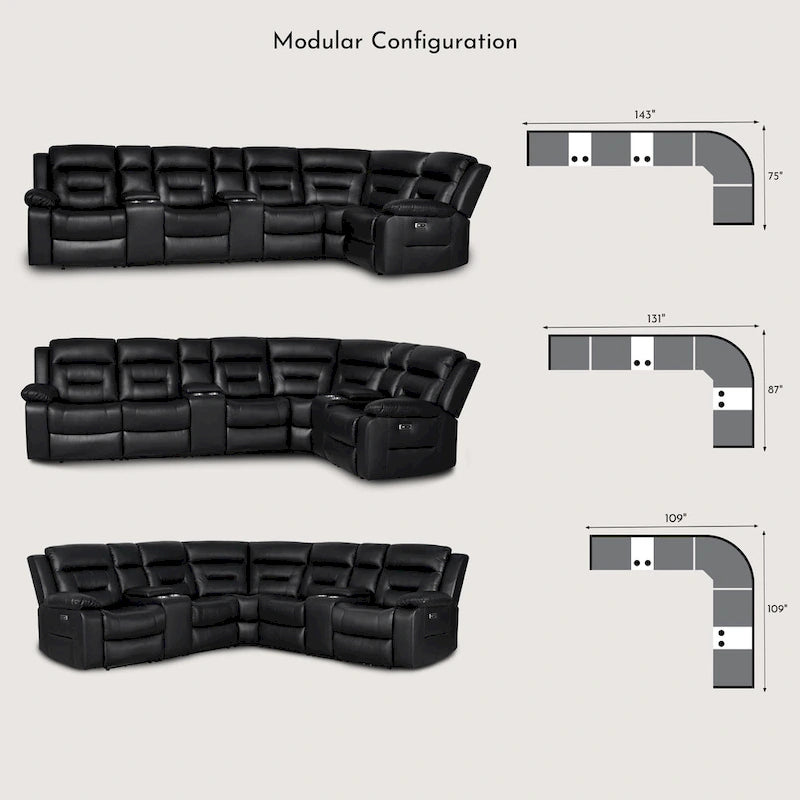 109 motorisiertes Ecksofa mit Relaxfunktion, modulares Wohnzimmer-Liegesofa mit 2 Ablagekonsolen und 4 Getränkehaltern