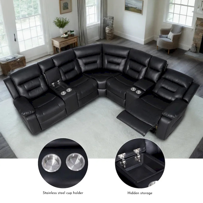 109 motorisiertes Ecksofa mit Relaxfunktion, modulares Wohnzimmer-Liegesofa mit 2 Ablagekonsolen und 4 Getränkehaltern