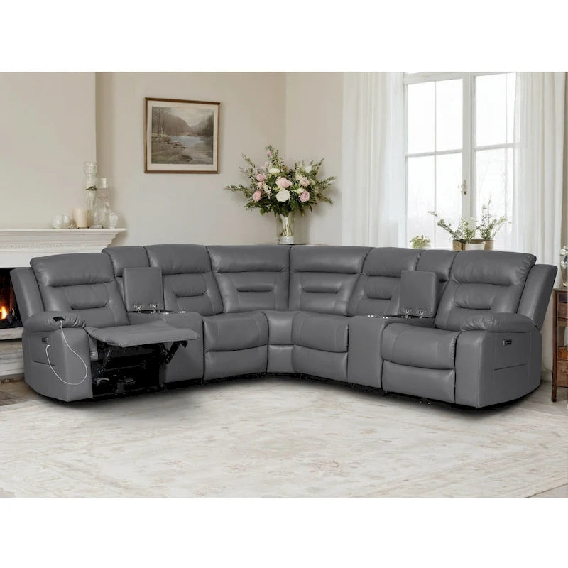 109 motorisiertes Ecksofa mit Relaxfunktion, modulares Wohnzimmer-Liegesofa mit 2 Ablagekonsolen und 4 Getränkehaltern