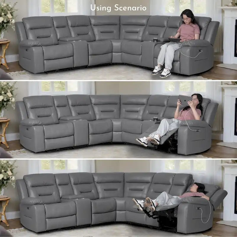 109 motorisiertes Ecksofa mit Relaxfunktion, modulares Wohnzimmer-Liegesofa mit 2 Ablagekonsolen und 4 Getränkehaltern