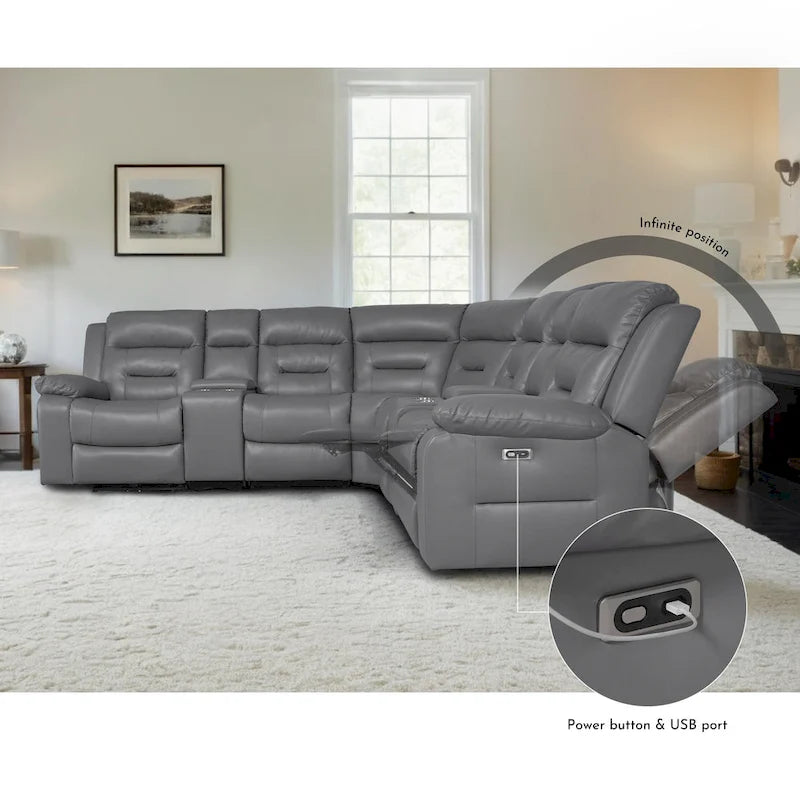 109 motorisiertes Ecksofa mit Relaxfunktion, modulares Wohnzimmer-Liegesofa mit 2 Ablagekonsolen und 4 Getränkehaltern
