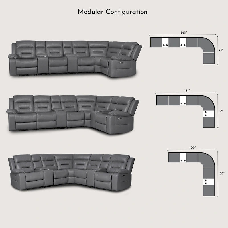 109 motorisiertes Ecksofa mit Relaxfunktion, modulares Wohnzimmer-Liegesofa mit 2 Ablagekonsolen und 4 Getränkehaltern
