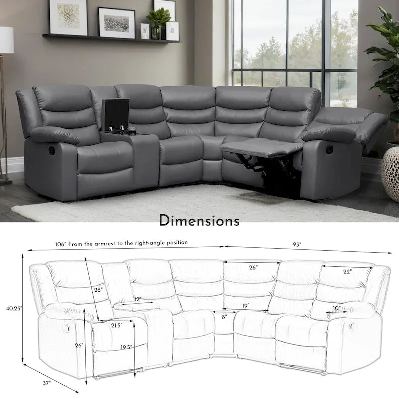 106 cm manuelles modulares Ecksofa mit 1 Konsole und 2 Getränkehaltern, Wohnzimmer/Büro