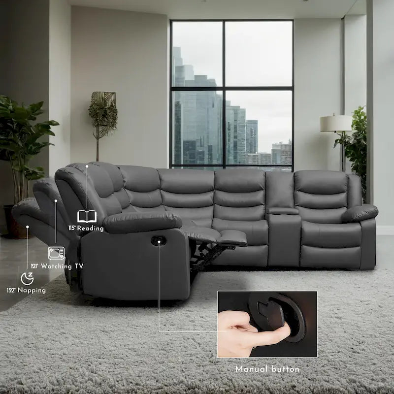 106 cm manuelles modulares Ecksofa mit 1 Konsole und 2 Getränkehaltern, Wohnzimmer/Büro