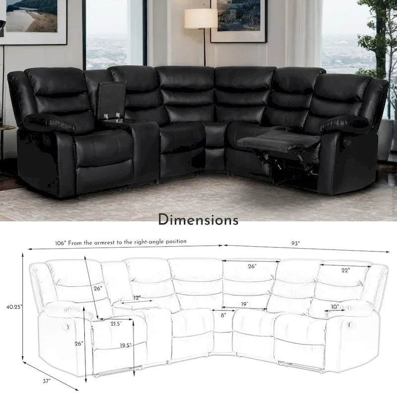 106 cm manuelles modulares Ecksofa mit 1 Konsole und 2 Getränkehaltern, Wohnzimmer/Büro