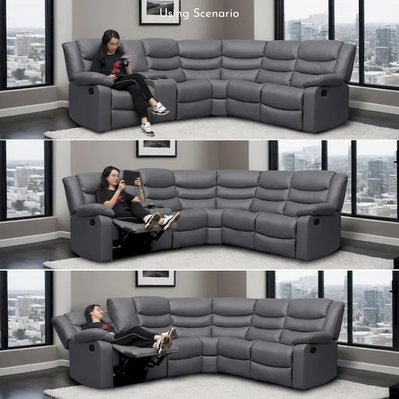 106 cm manuelles modulares Ecksofa mit 1 Konsole und 2 Getränkehaltern, Wohnzimmer/Büro
