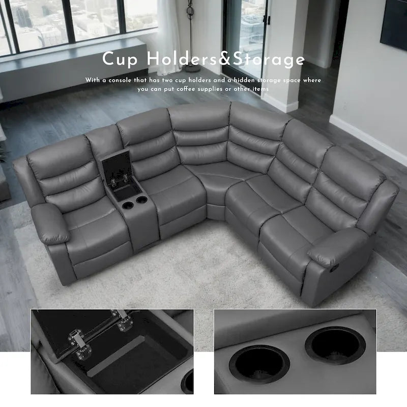 106 cm manuelles modulares Ecksofa mit 1 Konsole und 2 Getränkehaltern, Wohnzimmer/Büro
