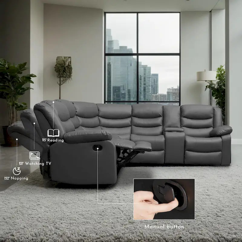 106 cm manuelles modulares Ecksofa mit 1 Konsole und 2 Getränkehaltern, Wohnzimmer/Büro